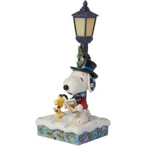 Peanuts by Jim Shore Snoopy and Woodstock Caroling by Lamp Post Lit Figurine NEW